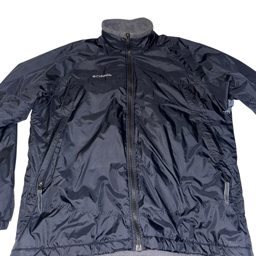 Columbia Mens Interchange Ripstop Jacket Shell Black Full Zip Fleece Collar L